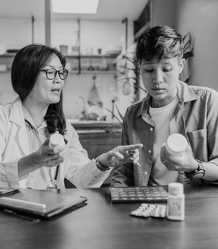 a group of people sitting at a table